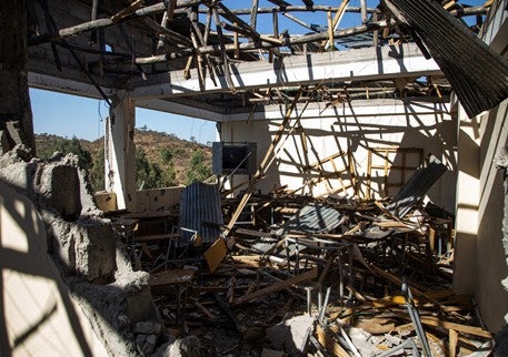 A destroyed room at the Tsegaye Berhe school in Adwa, Tigray. 