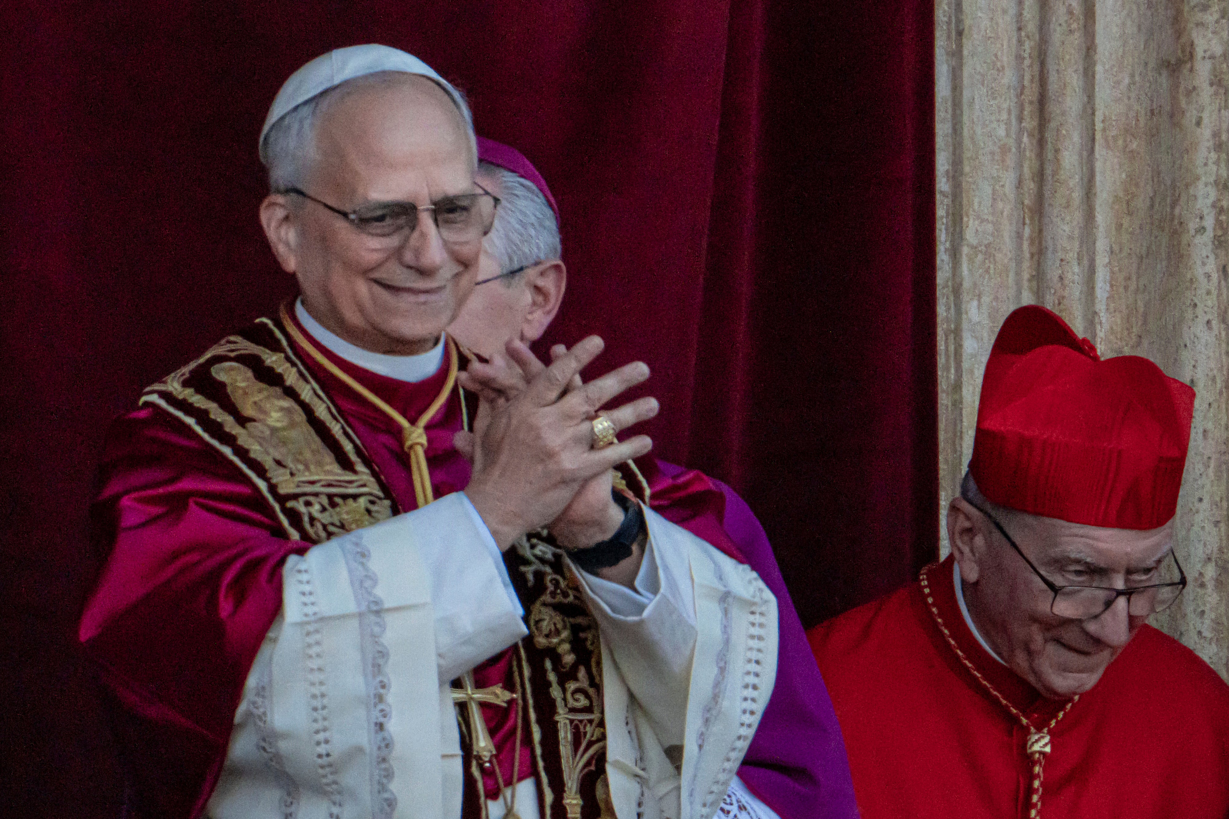 The new Pope Leo XIV on the central loggia of St. Peter's Basilica at the Vatican, May 8, 2025.