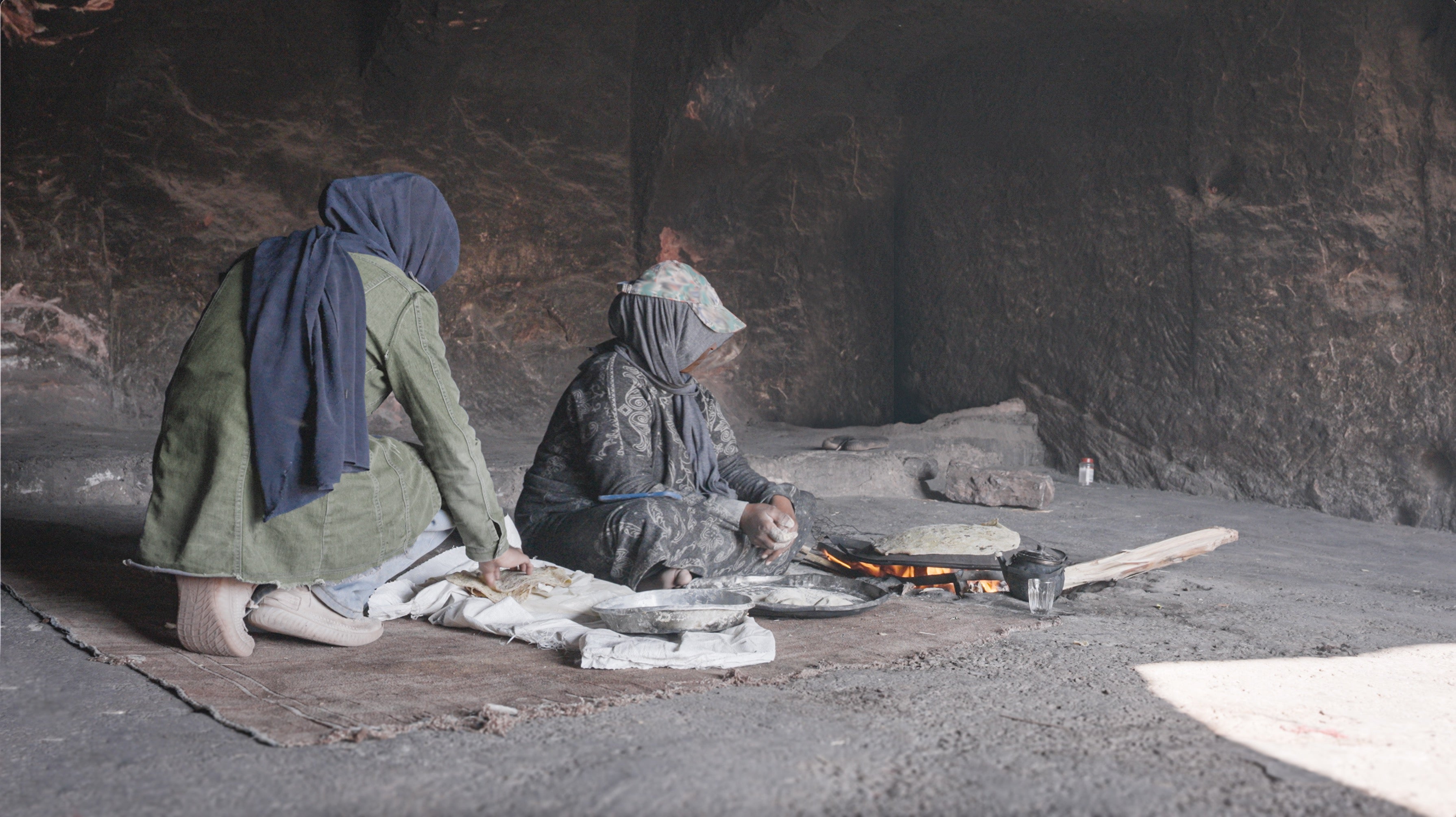 Bedul women making bread in one of the caves in Stooh al-Nabi Harun Mountain, Jordan.