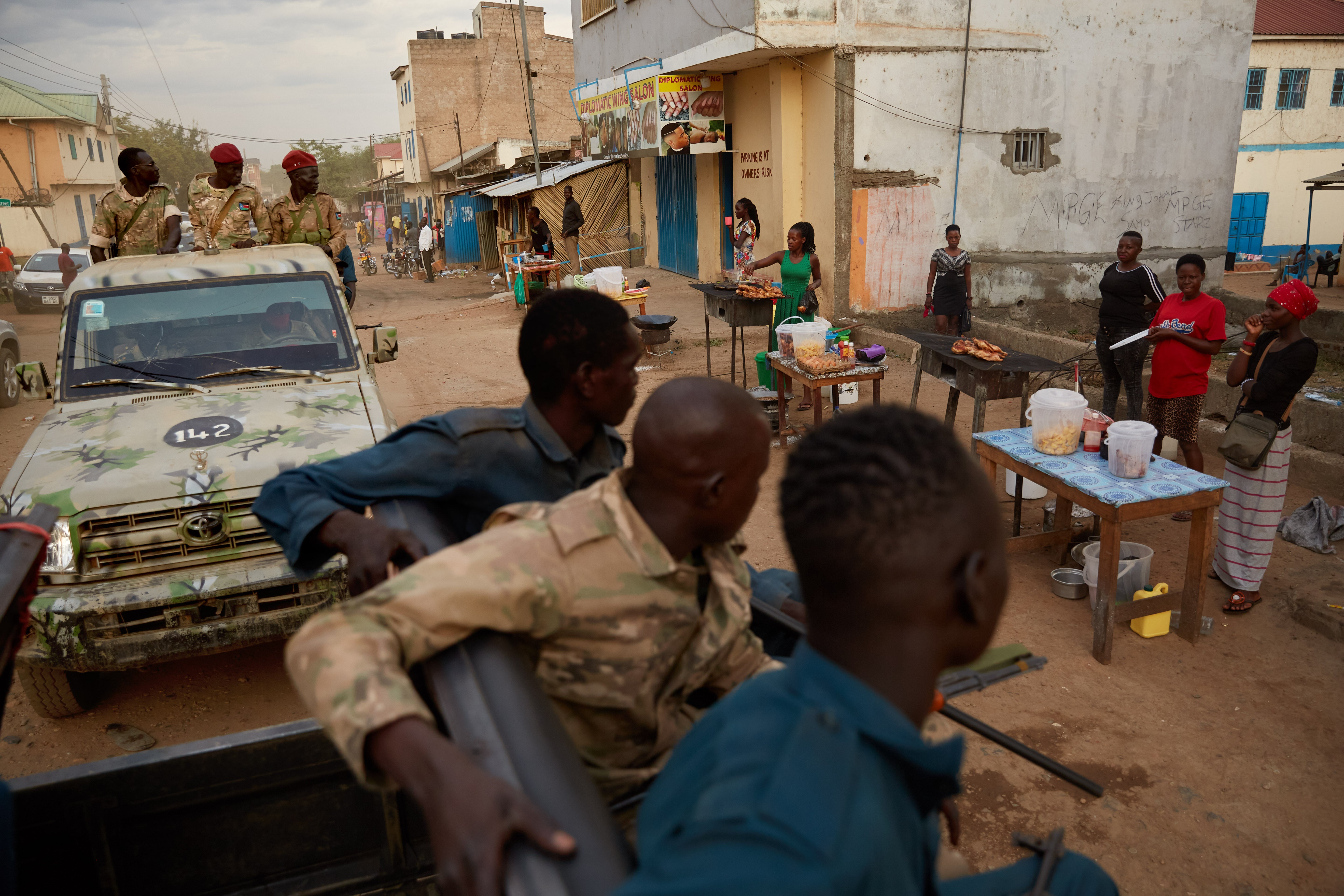 Old photo from April 9, 2020, of security forces patrolling the streets of Juba, South Sudan.