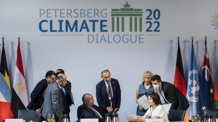 Annalena Baerbock (Alliance 90/The Greens), Federal Foreign Minister, and Sameh Shoukry, Foreign Minister of Egypt, photographed as part of the Petersberg climate dialogue at the Federal Foreign Office in Berlin, July 19, 2022.