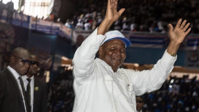 Central African Republic President Faustin Archange Touadéra gestures to supporters.