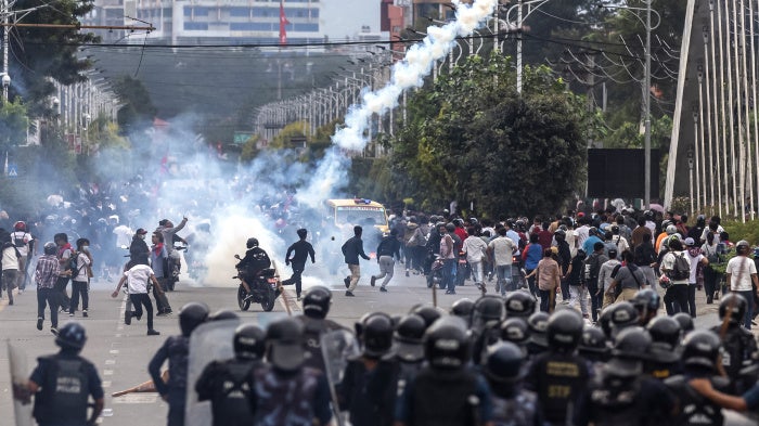 Riot police fired tear gas during a protest outside parliament in Kathmandu, Nepal, September 8, 2025. 