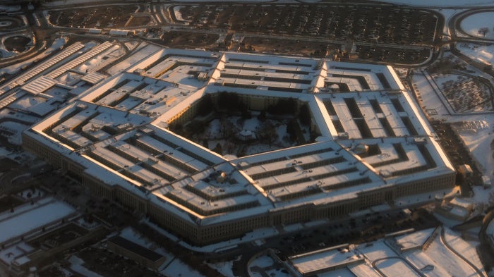 Aerial view of the Pentagon building.
