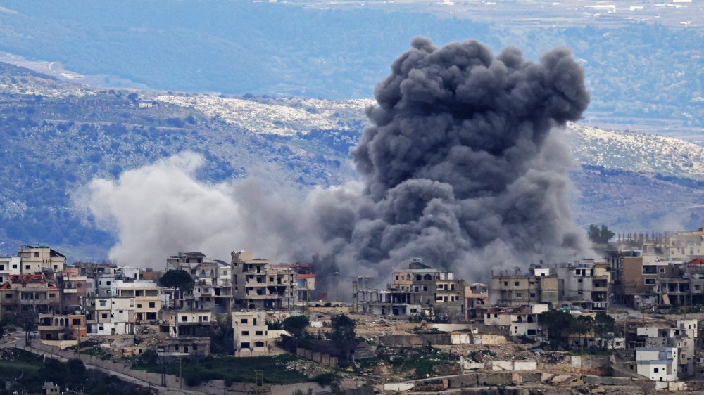 Smoke rises from an Israeli bombardment on the southern Lebanese village of Khiam on March 4, 2026.