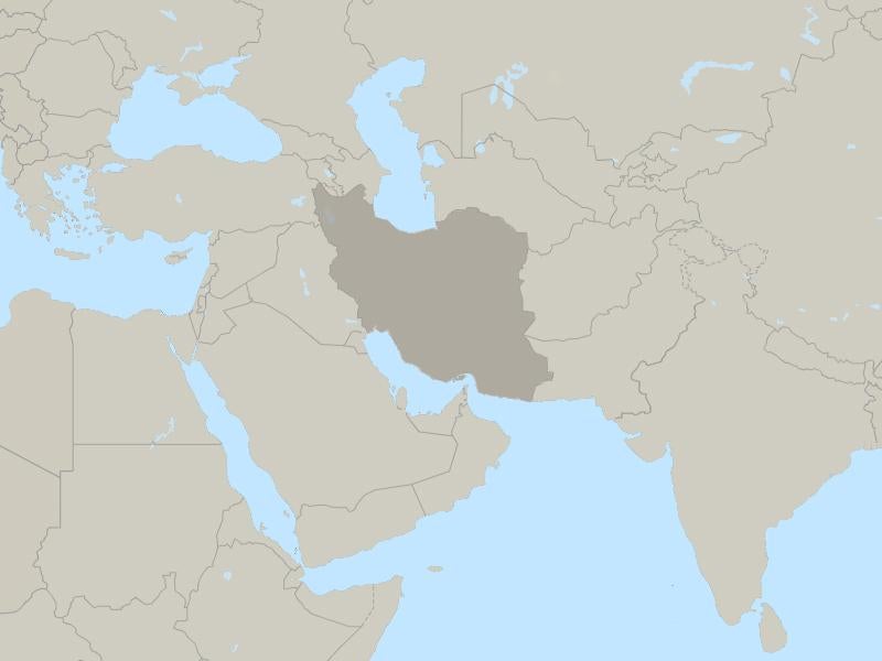 Middle East map with Iran shaded gray