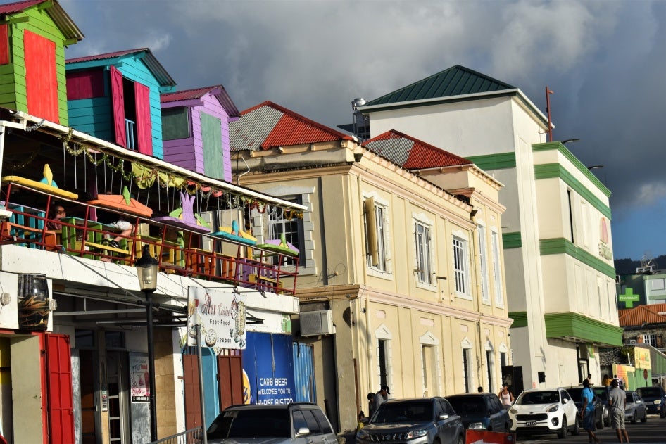 Dominica’s High Court of Justice in the capital Roseau,  pictured with other commercial and government buildings, January 9, 2023.