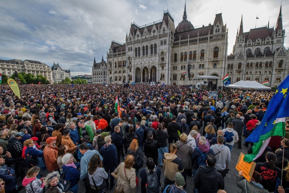 protest outside Budapest parliament