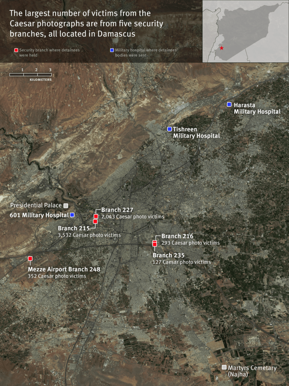 A map highlighting the 5 detention facilities where the largest number of the Caesar photos were taken.