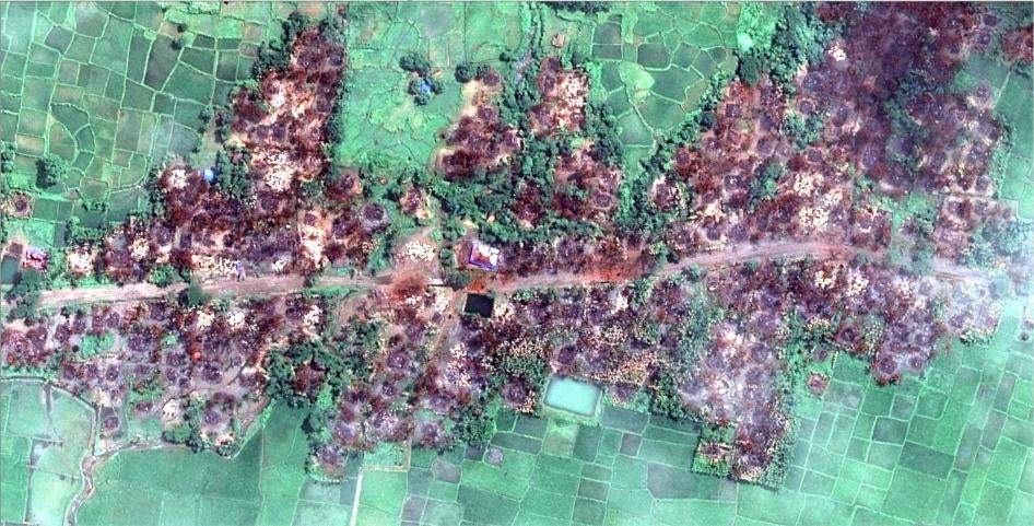 New satellite imagery obtained by Human Rights Watch shows the complete destruction of the village of Chein Khar Li