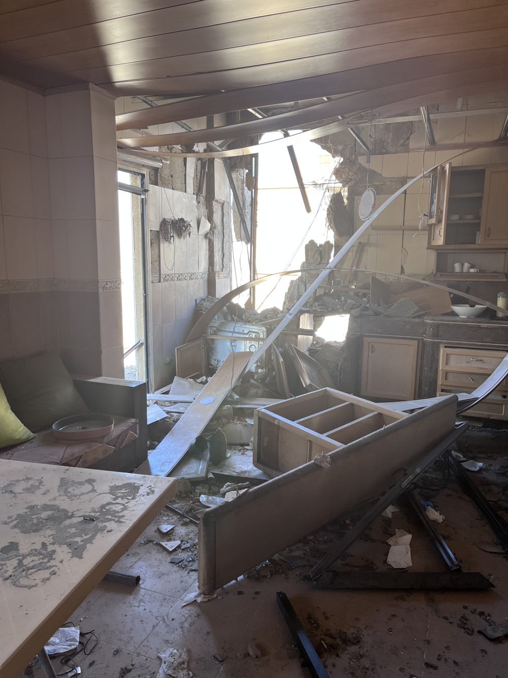 Damage to a residential building after an Israeli airstrike on September 25, 2024, Younine, Lebanon.
