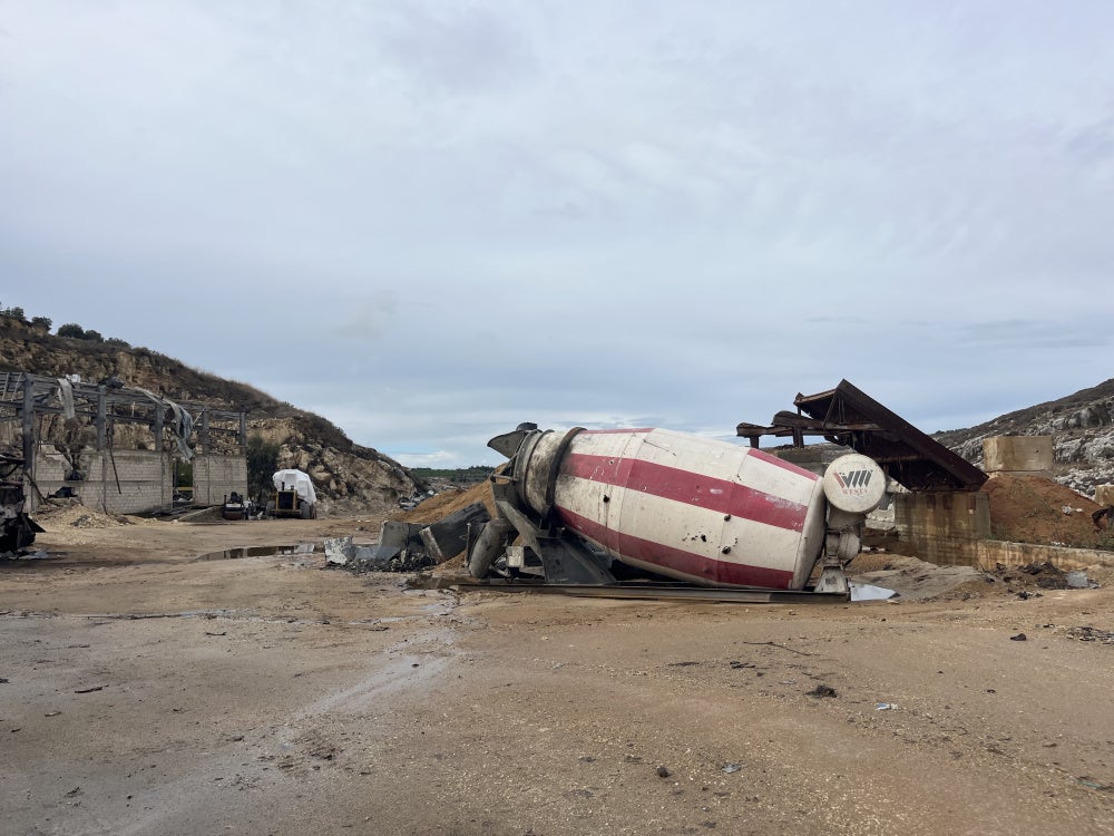 Aftermath of Israeli strikes on October 16, 2025, on an asphalt and cement factory in Sinay, southern Lebanon.
