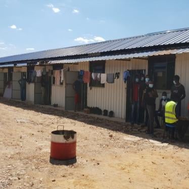 Crowded living barracks for workers confined to a copper/cobalt mine in the Democratic Republic of Congo in May 2020, during the Covid-19 pandemic. Some workers have been confined for over two months.
