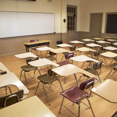 Desks in an empty classroom