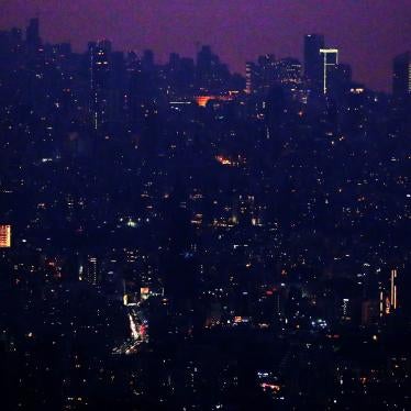 Lebanon's capital, Beirut, in the dark on July 27, 2020, due to widespread electricity blackouts caused by fuel shortages in the midst of a dire economic crisis. 