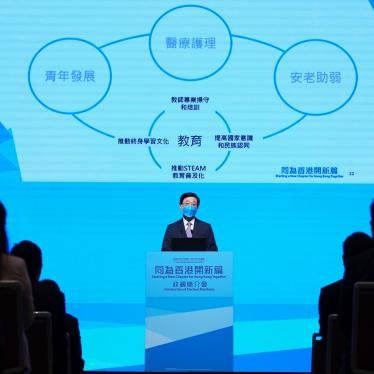 John Lee announces his manifesto during the 2022 chief executive electoral campaign in Hong Kong.