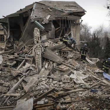 Ukrainian firefighters work at a damaged hospital maternity ward in Vilniansk, Zaporizhzhia region, Ukraine.