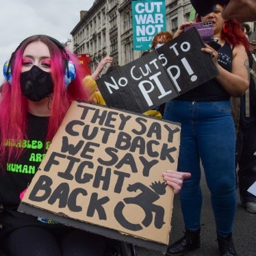 Disability rights activists march in London against social security cuts as the UK’s Chancellor Rachel Reeves presents her “Spring Statement” or mini-budget, March 26, 2025. 