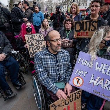 Disability rights activists gather to protest against cuts to social security outside Downing Street, London, UK, March 26, 2025.