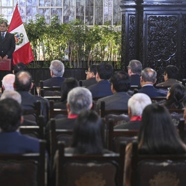 Peru's President Dina Boluarte delivers a speech during a ceremony enacting an amnesty law for military and police personnel prosecuted for human rights violations at the Government Palace in Lima on August 13, 2025. 