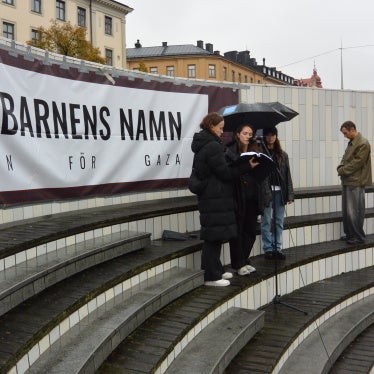 Demonstrators in Stockholm, Sweden read the names of the children killed in Gaza since October 7, 2023. 
