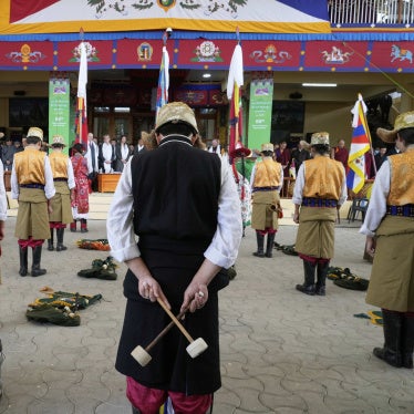 Exiled Tibetan artists observe a minute's silence as they mark the 66th anniversary of an uprising in Tibetan capital Lhasa, at the Tsuglakhang temple in Dharamshala, India, March 10, 2025.
