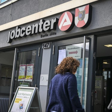 Two women visit a Jobcenter in Berlin, Germany, June 25, 2025