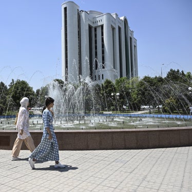 Women walk past a fountain in Tashkent, Uzbekistan, July 6, 2023.