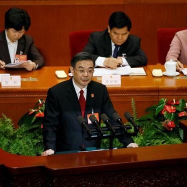 Zhou Qiang, president of China’s Supreme People’s Court, gives a speech during the National People’s Congress in Beijing on March 12, 2017. 