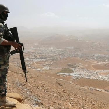 A Lebanese soldier at an army post in the hills above the Lebanese town of Arsal