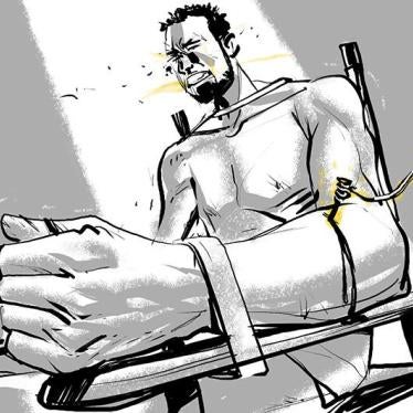 Sketch showing an Egyptian man being electrocuted.